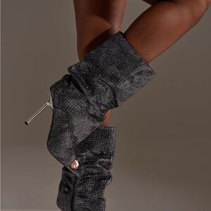 Women's Black Sequin Slouchy Ankle Booties - Brand